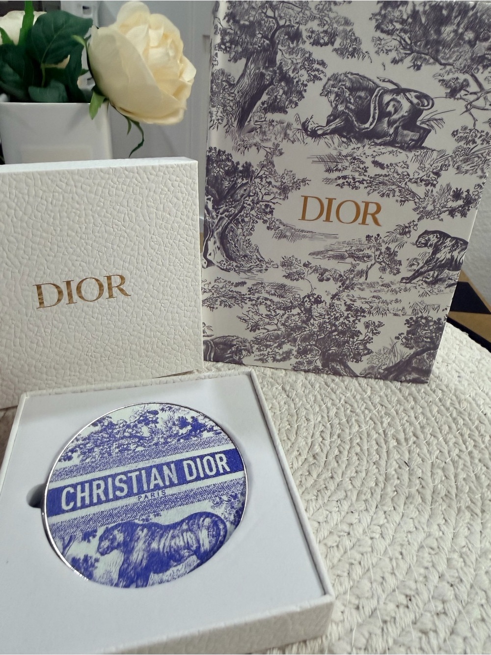 Christian Dior Blue Toile de Jouy Compact Mirror + Hardcover Ruled Notebook Set